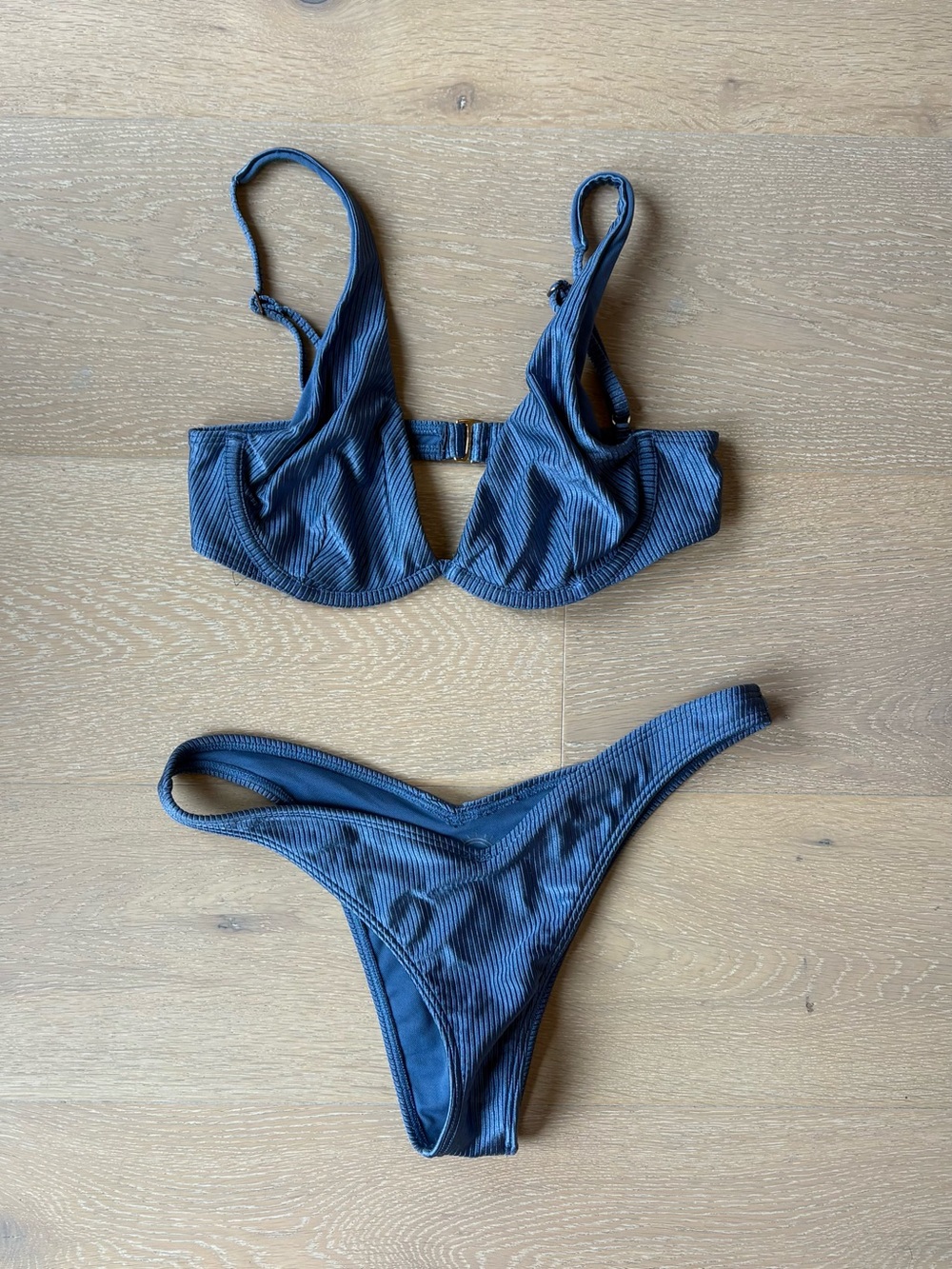 Hollister Ribbed Dark Blue Bikini Set